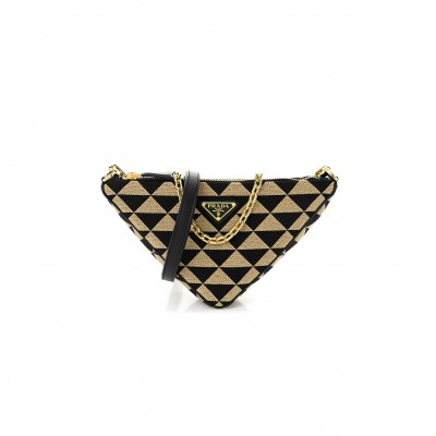 PRADA JACQUARD TRIANGOLO SYMBOLE EMBROIDERED MINI TRIANGLE BAG BLACK CORDA 1BC543 (27*14*6.5cm)